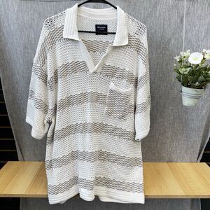 Abercrombie Fitch Shirt Mens XXL Crochet Johnny Collar Polo Shirt - White/Tan